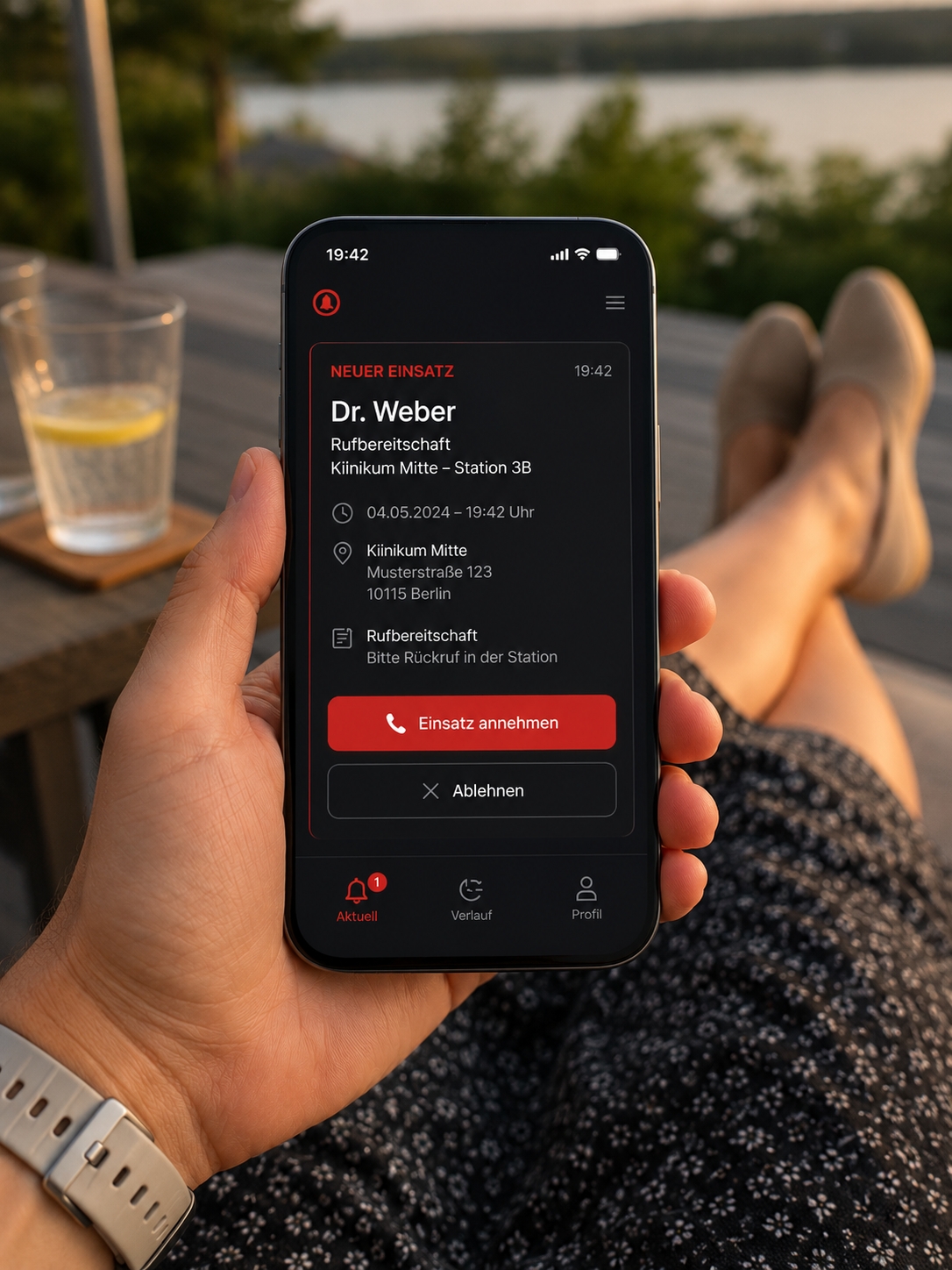 Mobile Alarmierung einer ärztlichen Rufbereitschaft außerhalb des Klinikgeländes